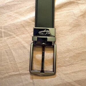 Original Penguin men's Black/brown Leather Belt, gunmetal buckle reversible sz30